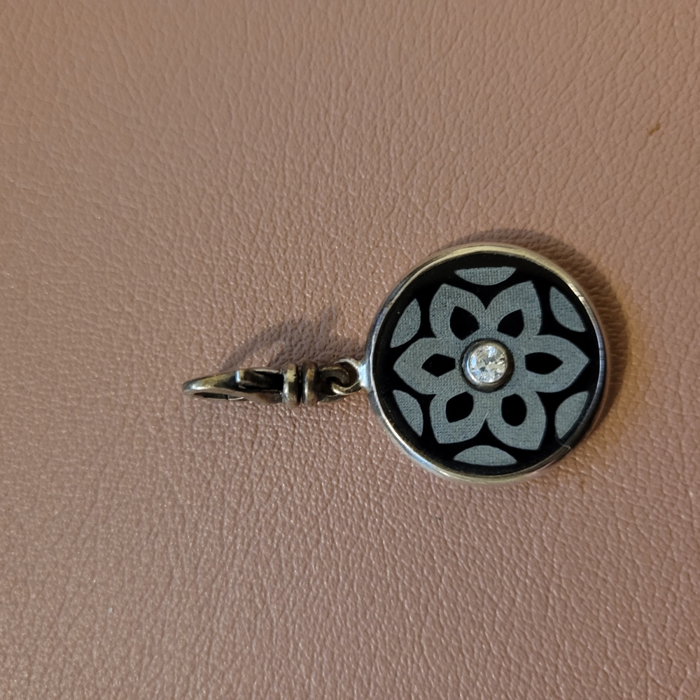 Silver and Black Floral Pendant Charm